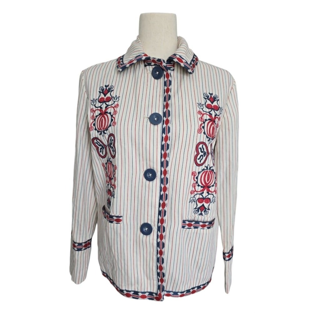 NWT Max Studio Natalie Blazer Americana Embroidered Jacket 100% Cotton Small
